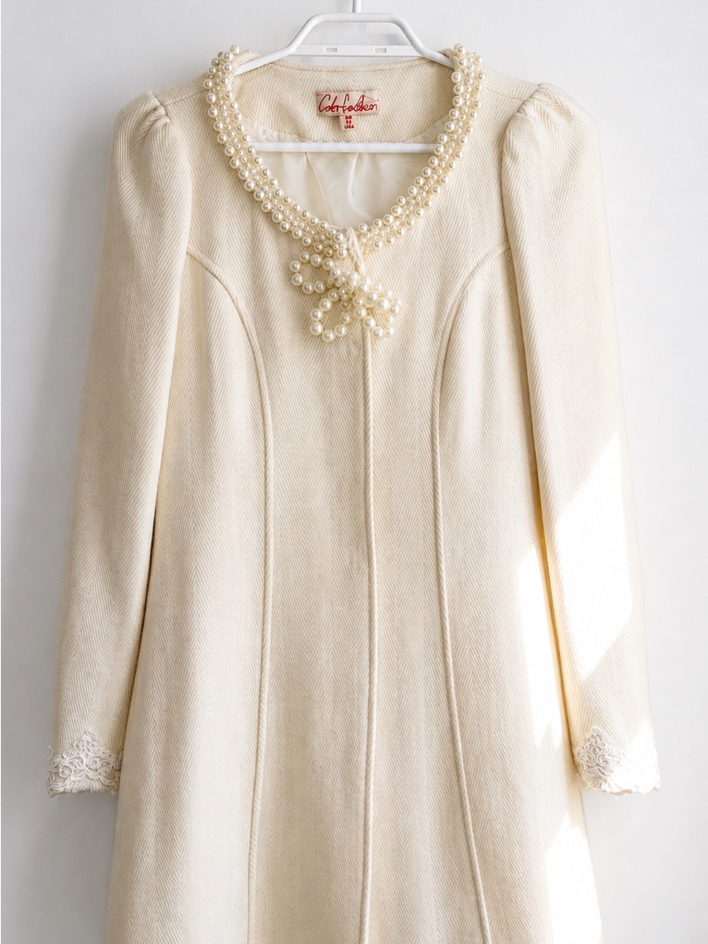 Elegant Cream Pearl-Trim Coat